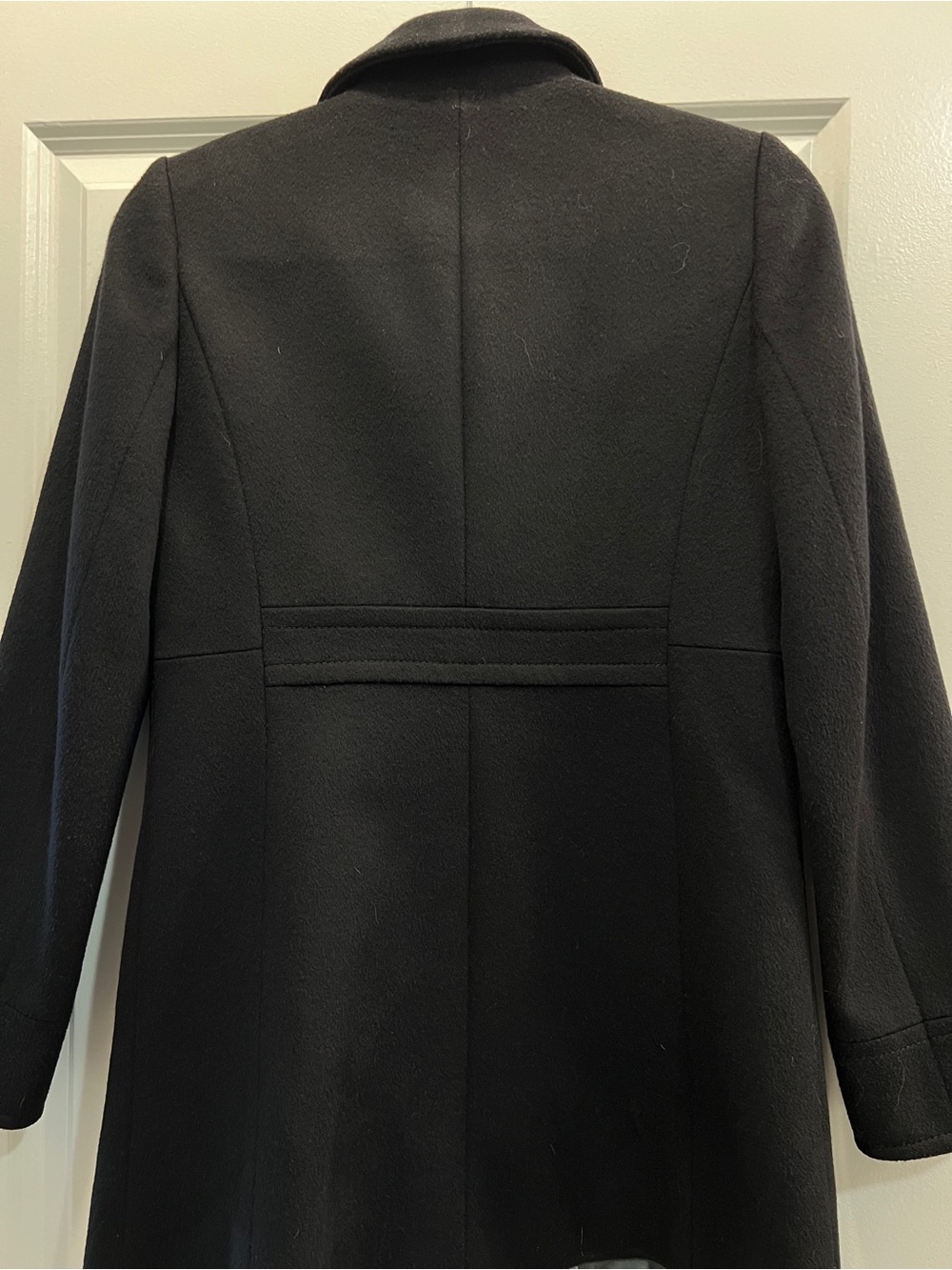 J. Crew Black 100% Wool Ruffle Front Coat Size 0 Fall Winter Classic Preppy - Picture 5 of 6